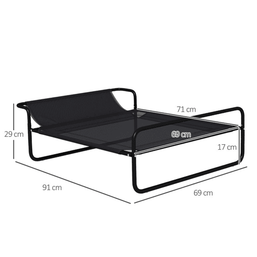 PawHut Cama Elevada para Cães Respirável para Cães Pequenos 91x69x29 cm Tecido de Textilene Apoio de Cabeça Inclinado Estrutura Metálica Interior e Exterior Preto