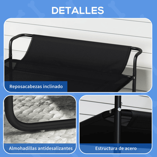 PawHut Cama Elevada para Cães Respirável para Cães Pequenos 91x69x29 cm Tecido de Textilene Apoio de Cabeça Inclinado Estrutura Metálica Interior e Exterior Preto