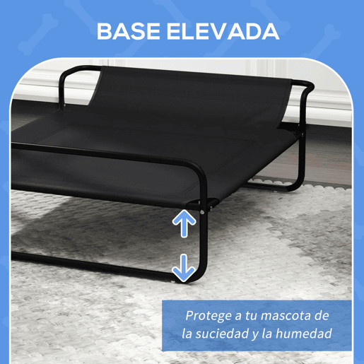 PawHut Cama Elevada para Cães Respirável para Cães Pequenos 91x69x29 cm Tecido de Textilene Apoio de Cabeça Inclinado Estrutura Metálica Interior e Exterior Preto
