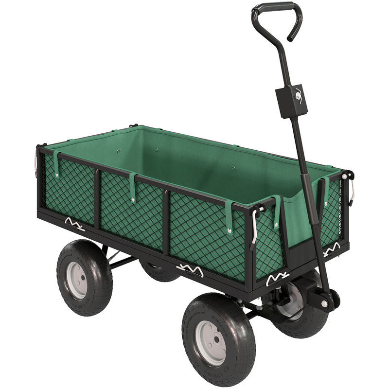 Outsunny carrito de jardín con ruedas grandes, carga 300 kg, carro de mano con asa ajustable y bolsa impermeable removible, carrito de transporte para todo terreno, compra, camping, verde
