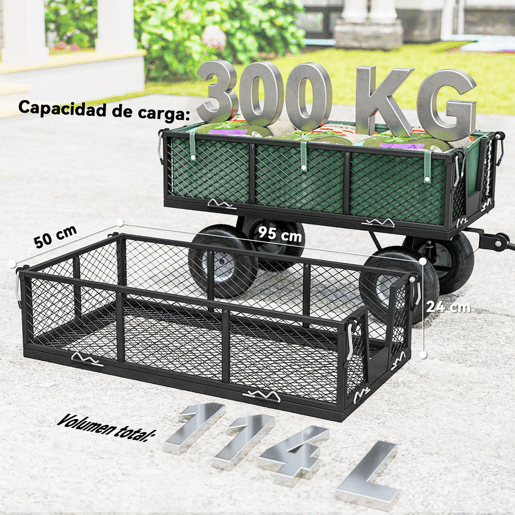 Outsunny Carro de Jardim com Rodas Grandes, Carga 300 kg, Carro de Mão com Alça Ajustável e Bolsa Impermeável Removível, Carrinho de Transporte Todo-Terreno, Compras, Camping, Verde
