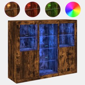 Aparadores - Bufetes - Móveis de apoio c LEDs 3 pcs derivados de madeira carvalho fumado pt2106