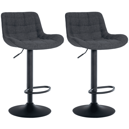 Conjunto de 2 banquetas de bar com estrutura de metal preto e assento de tecido preto com costura 10_0004447