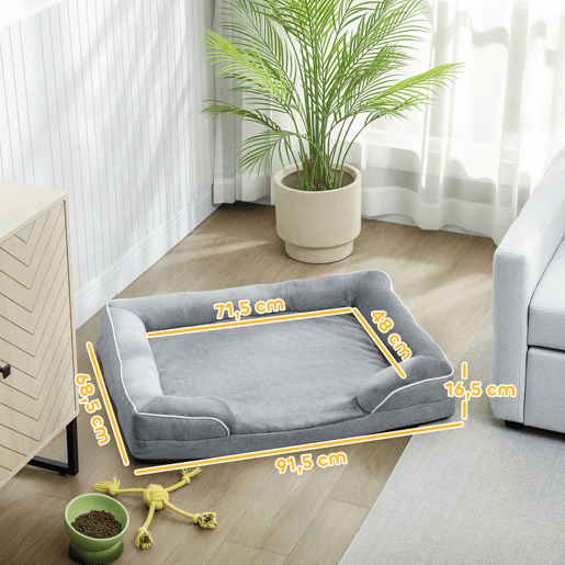 PawHut Cama para Cães com Base Antiderrapante Capa Lavável 91,5x68,5x16,5 cm Cinza