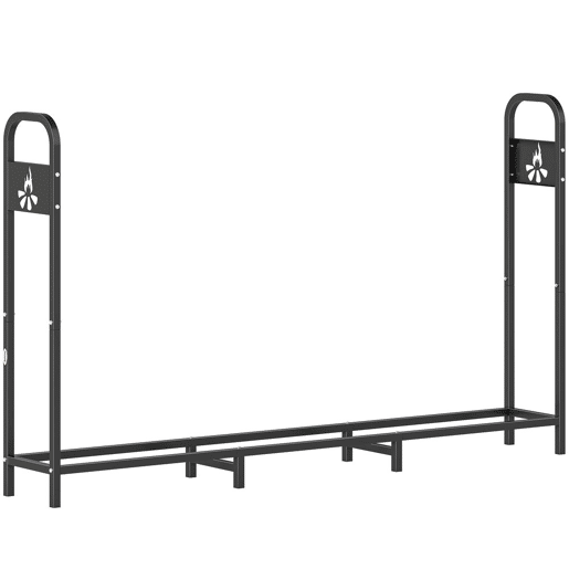 Outsunny Suporte Metálico para Lenha 199x30x121 cm Suporte para Lenha de Exterior com Estrutura de Aço Pés Extra e Design Recortado de Fogueira Capacidade de Carga 300 kg para Jardim Preto