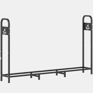 Outsunny Suporte Metálico para Lenha 199x30x121 cm Suporte para Lenha de Exterior com Estrutura de Aço Pés Extra e Design Recortado de Fogueira Capacidade de Carga 300 kg para Jardim Preto
