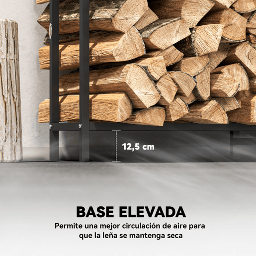 Outsunny Suporte Metálico para Lenha 199x30x121 cm Suporte para Lenha de Exterior com Estrutura de Aço Pés Extra e Design Recortado de Fogueira Capacidade de Carga 300 kg para Jardim Preto