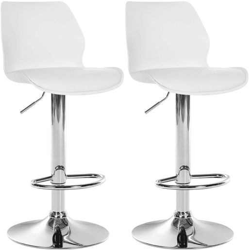 Conjunto de 2 banquetas de bar com apoio para os pés altura ajustável giratórias feitas de PVC branco plástico e metal 10_0004169
