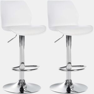 Conjunto de 2 banquetas de bar com apoio para os pés altura ajustável giratórias feitas de PVC branco plástico e metal 10_0004169