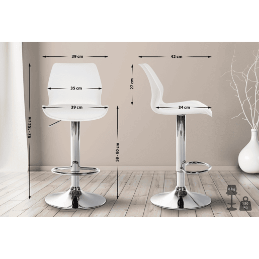Conjunto de 2 banquetas de bar com apoio para os pés altura ajustável giratórias feitas de PVC branco plástico e metal 10_0004169