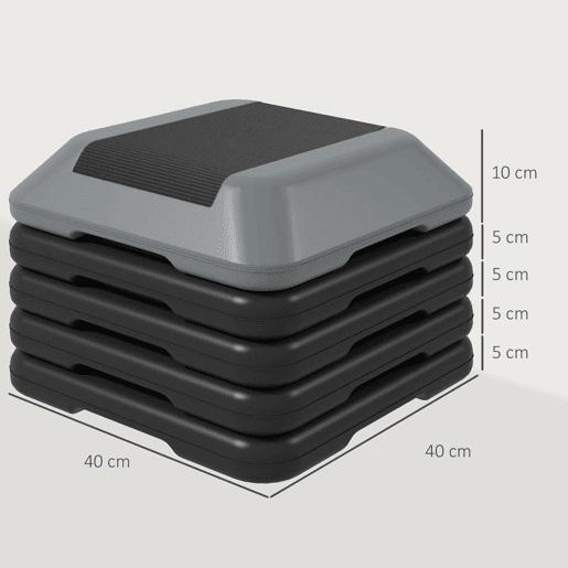 SPORTNOW Step de Aeróbica Step para Fitness Antiderrapante com Altura Ajustável de 1015202530 cm Suporta até 150 kg Cinzento