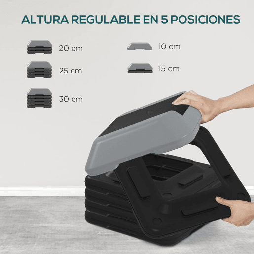 SPORTNOW Step de Aeróbica Step para Fitness Antiderrapante com Altura Ajustável de 1015202530 cm Suporta até 150 kg Cinzento