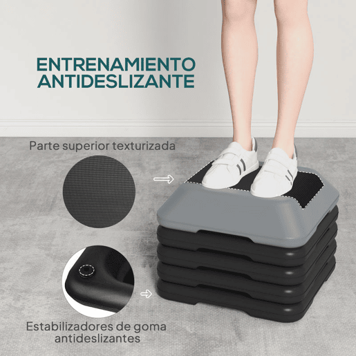 SPORTNOW Step de Aeróbica Step para Fitness Antiderrapante com Altura Ajustável de 1015202530 cm Suporta até 150 kg Cinzento