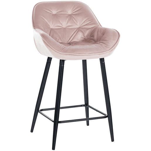 Banqueta altacadeira alta x1 com assento acolchoado em veludo rosa e metal preto 10_0004889