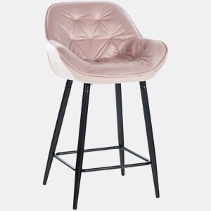 Banqueta altacadeira alta x1 com assento acolchoado em veludo rosa e metal preto 10_0004889