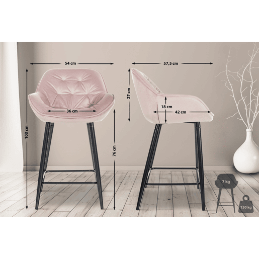 Banqueta altacadeira alta x1 com assento acolchoado em veludo rosa e metal preto 10_0004889