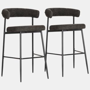 Conjunto de 2 bancos de bar em tecido cinza THEA