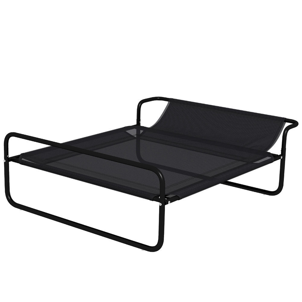 Pawhut cama elevada para perros, refrescante y transpirable, cama para perros pequeños, 106x81x33 cm, malla de textilene, reposacabezas inclinado, marco de metal, para interior, exterior, negro