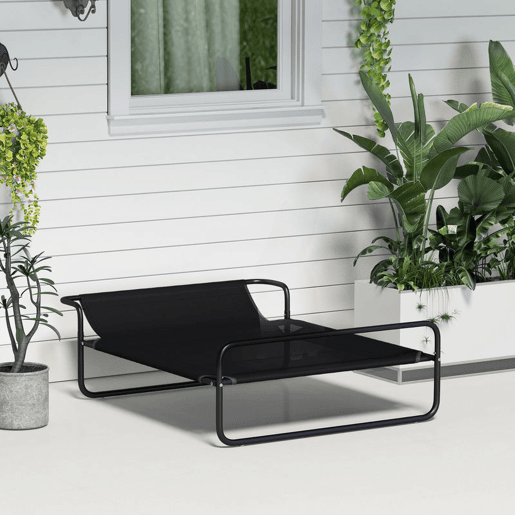 PawHut Cama Elevada para Cães Respirável para Cães Pequenos 106x81x33 cm Tecido de Textilene Encosto Inclinável Estrutura Metálica InteriorExterior Preto