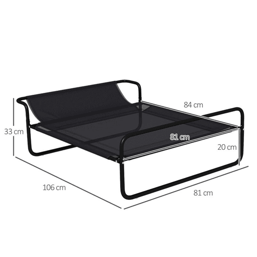 PawHut Cama Elevada para Cães Respirável para Cães Pequenos 106x81x33 cm Tecido de Textilene Encosto Inclinável Estrutura Metálica InteriorExterior Preto