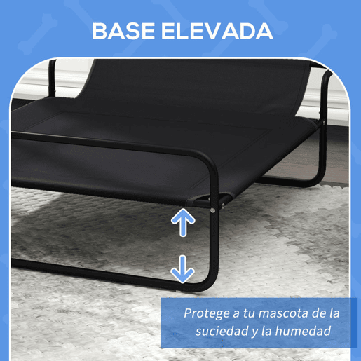 PawHut Cama Elevada para Cães Respirável para Cães Pequenos 106x81x33 cm Tecido de Textilene Encosto Inclinável Estrutura Metálica InteriorExterior Preto