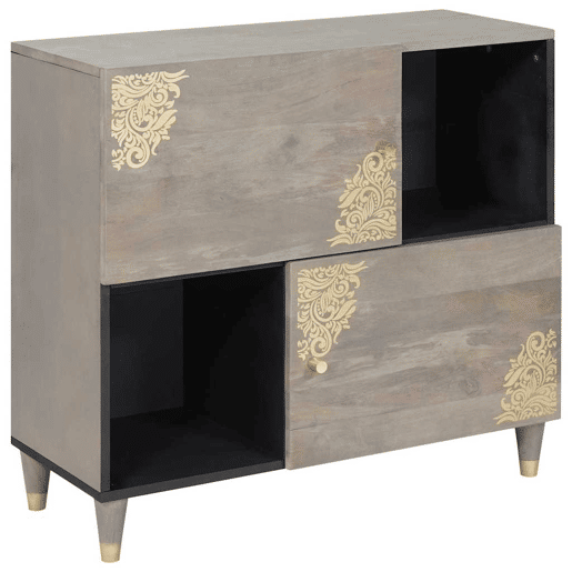 Bufete - Móvei de apoio Cinza e Ouro 80 x 33 x 75 cm Madeira de manga maciça pt4091