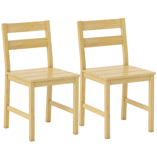 HOMCOM Conjunto de 2 Cadeiras de Sala de Jantar em Bambu Cadeiras de Cozinha com Assento Ripado Encosto Curvado Sem Braços para Sala de Estar Madeira