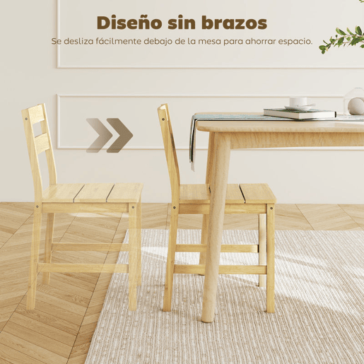 HOMCOM Conjunto de 2 Cadeiras de Sala de Jantar em Bambu Cadeiras de Cozinha com Assento Ripado Encosto Curvado Sem Braços para Sala de Estar Madeira