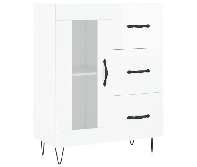 Aparador - mueble de almacenamiento de madera contrachapada blanco brillante 69,5x34x90 cm es2598