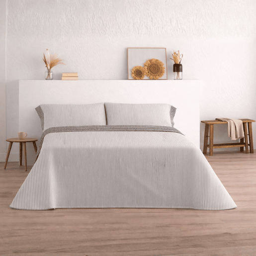 Jogo de Lençóis 144 fios Vichy Cinza Cama 150cm (3 peças) Donegal Collections