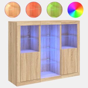 Aparadores - Bufetes - Móveis de apoio c LEDs 3 pcs derivados de madeira carvalho sonoma pt2091