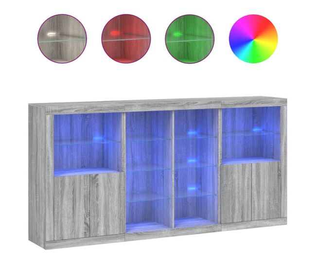 Aparador - mueble de almacenamiento con luces led gris sonoma 202x37x100 cm es1980