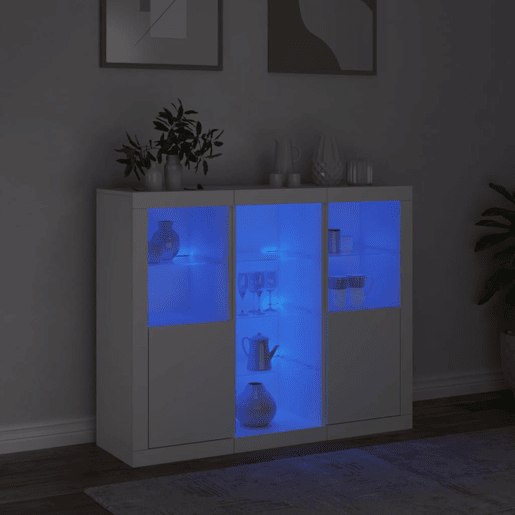 Aparadores - Bufetes - Móveis de apoio c luzes LED 3 pcs derivados de madeira branco pt5334