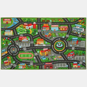 AIYAPLAY Tapete Infantil Estrada de Cidade 160x100 cm Tapete Educativo Antiderrapante para Engatinhar e Brincar com Carros para Sala e Quarto Textura Suave Multicor