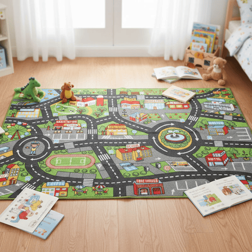 AIYAPLAY Tapete Infantil Estrada de Cidade 160x100 cm Tapete Educativo Antiderrapante para Engatinhar e Brincar com Carros para Sala e Quarto Textura Suave Multicor