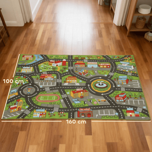 AIYAPLAY Tapete Infantil Estrada de Cidade 160x100 cm Tapete Educativo Antiderrapante para Engatinhar e Brincar com Carros para Sala e Quarto Textura Suave Multicor