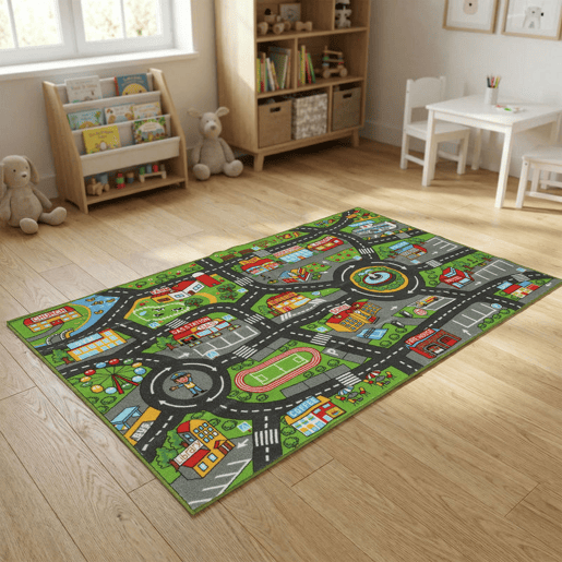 AIYAPLAY Tapete Infantil Estrada de Cidade 160x100 cm Tapete Educativo Antiderrapante para Engatinhar e Brincar com Carros para Sala e Quarto Textura Suave Multicor