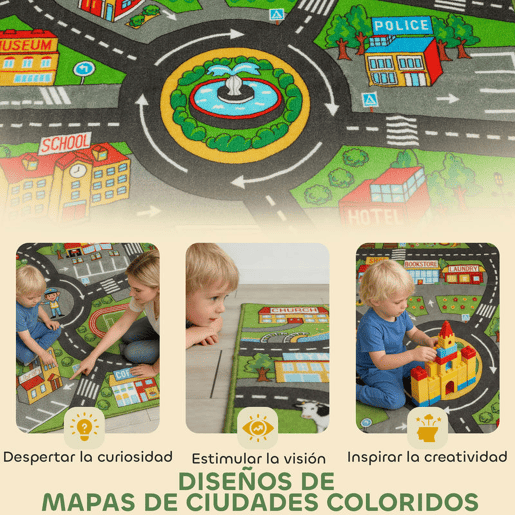 AIYAPLAY Tapete Infantil Estrada de Cidade 160x100 cm Tapete Educativo Antiderrapante para Engatinhar e Brincar com Carros para Sala e Quarto Textura Suave Multicor