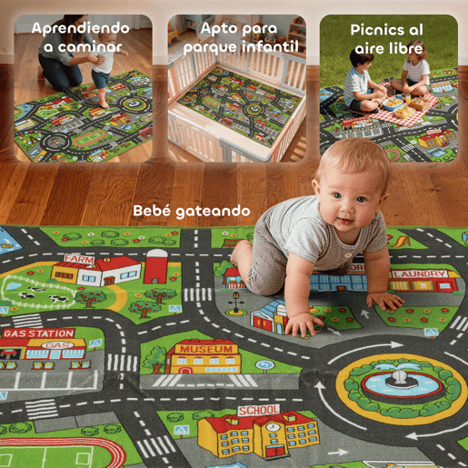 AIYAPLAY Tapete Infantil Estrada de Cidade 160x100 cm Tapete Educativo Antiderrapante para Engatinhar e Brincar com Carros para Sala e Quarto Textura Suave Multicor