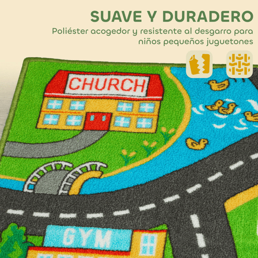 AIYAPLAY Tapete Infantil Estrada de Cidade 160x100 cm Tapete Educativo Antiderrapante para Engatinhar e Brincar com Carros para Sala e Quarto Textura Suave Multicor