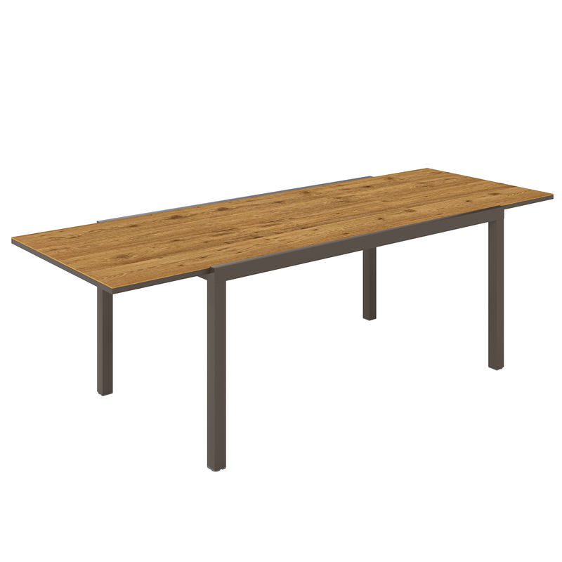 Outsunny mesa de jardín extensible, mesa de comedor exterior extensible 160/240x90 cm, con borde de aluminio, carga 70 kg, mesita rectangular para 6-8 personas, para patio, terraza, marrón