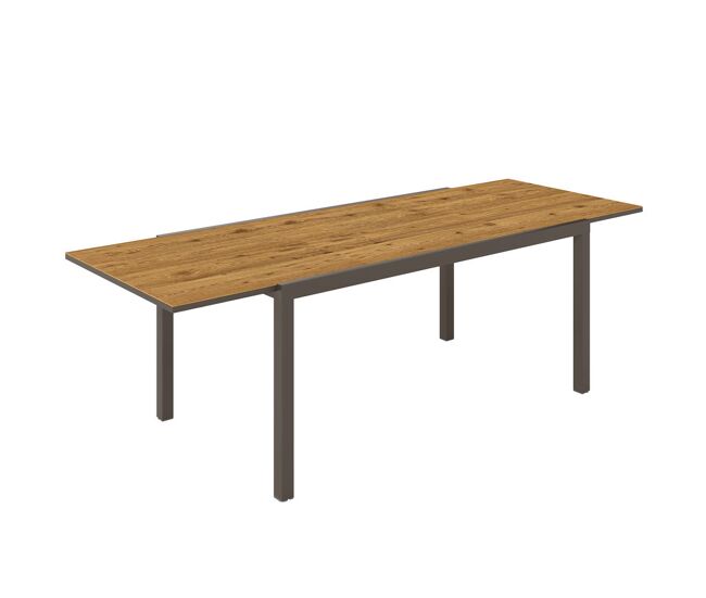Outsunny mesa de jardín extensible, mesa de comedor exterior extensible 160/240x90 cm, con borde de aluminio, carga 70 kg, mesita rectangular para 6-8