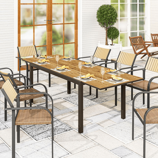 Outsunny Mesa de Jardim Extensível Mesa de Jantar Exterior Ajustável 160-240 cm com Bordas de Alumínio Carga 70 kg Mesa Retangular para 6-8 Pessoas para Pátio Terraço Castanho Outsunny Mesa de Jardim Extensível Mesa de Jantar Exterior Ajustável 160-240 cm com Bordas de Alumínio Carga 70 kg Mesa Retangular para 6-8 Pessoas para Pátio Terraço Castanho
