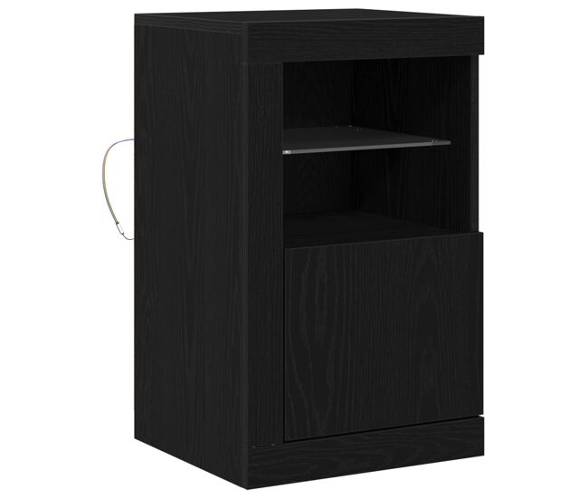 Aparador - mueble de almacenamiento led roble negro 41 x 37 x 67 cm madera de ingeniería es4201