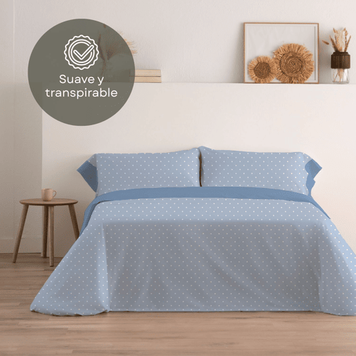Jogo de Lençóis 144 fios Puntos Azul Cama 90cm (3 peças) Donegal Collections