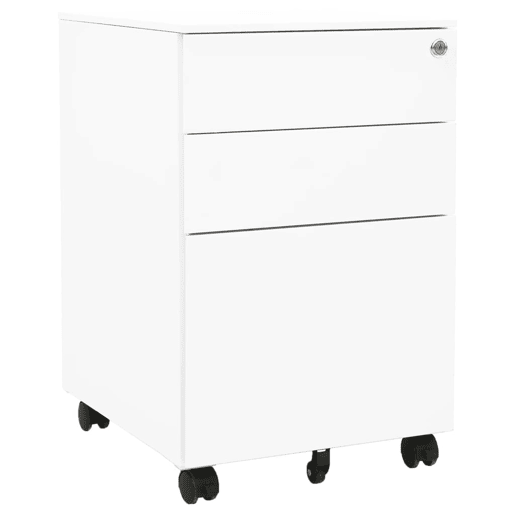 Armário de escritório com gavetas sobre rodízios 3 gavetas 39 x 45 x 60 cm aço branco DEC024571