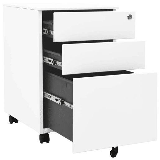 Armário de escritório com gavetas sobre rodízios 3 gavetas 39 x 45 x 60 cm aço branco DEC024571