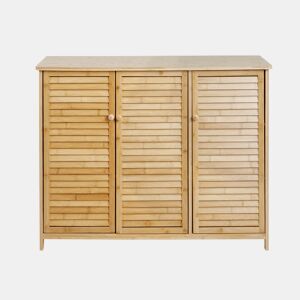 Aparadorcômoda de bambu com 3 portas e fecho magnético 81x97x34 cm 04_0005984