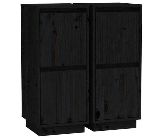 Aparador - mueble de almacenamiento 2 uds madera maciza de pino negro 31,5x34x75 cm es52