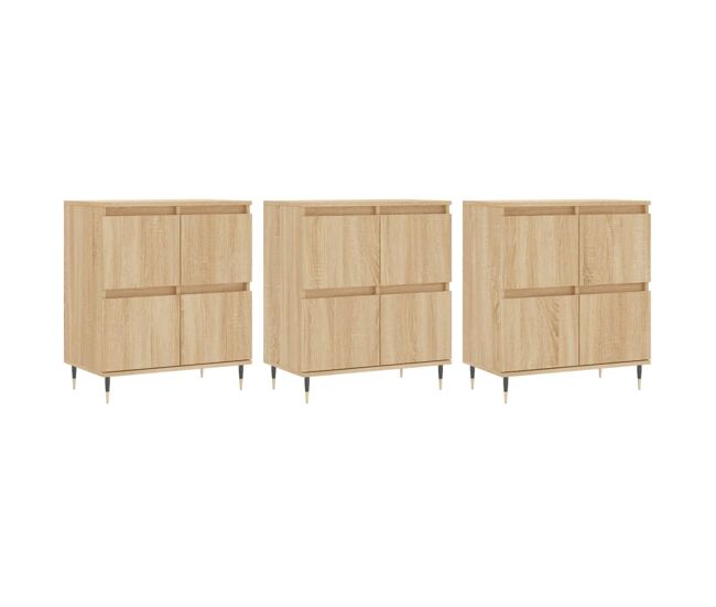Aparador - muebles de almacenamiento 3 uds madera contrachapada color roble sonoma es5297